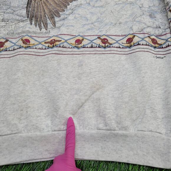Vintage 90s Artisans Eagle AOP Sweatshirt L/XL 23x26 Janelle-Thompson - Picture 6 of 16